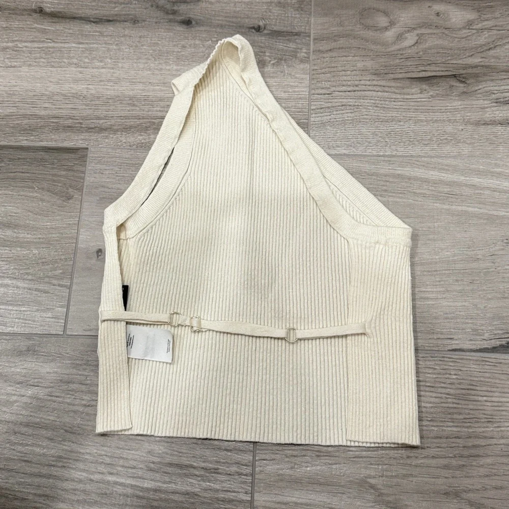 Jacquemus Cream One-Shoulder Ribbed Knit Top - Picture 2 of 3